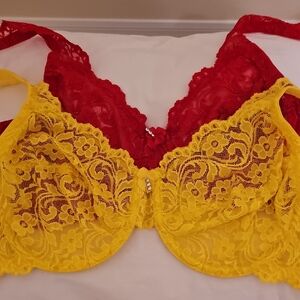 38C Smart & Sexy Lace Underwire Bra Set - Red and Yellow